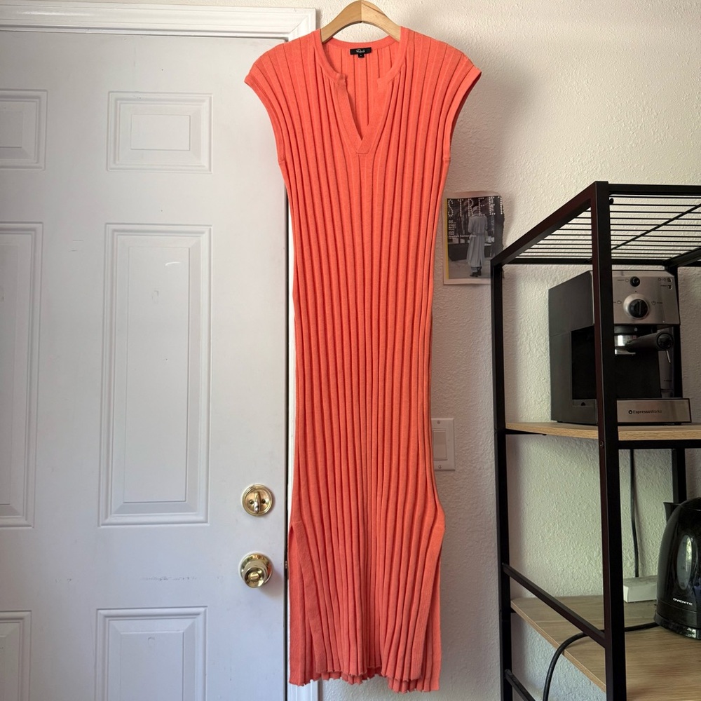 Rails orange cotton blend stretchy soft ribbed rib knit sleeveless midi‎ dress